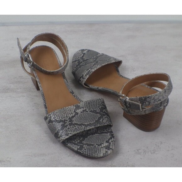 J. Crew Women Size 8 Animal Snakeskin Print Strappy Block Ankle Heel Sandal Shoe - Picture 9 of 10